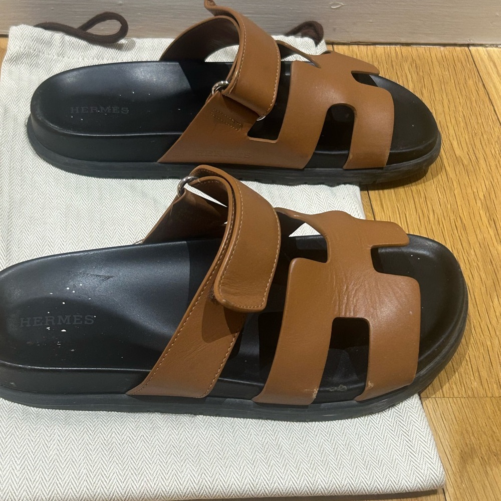 Women’s Hermes Tan and Black Sandals - Picture 9 of 12